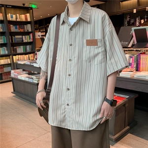 日系五分袖春夏季新款衬衫潮流慵懒男方领宽松型衬衫C353P28图片