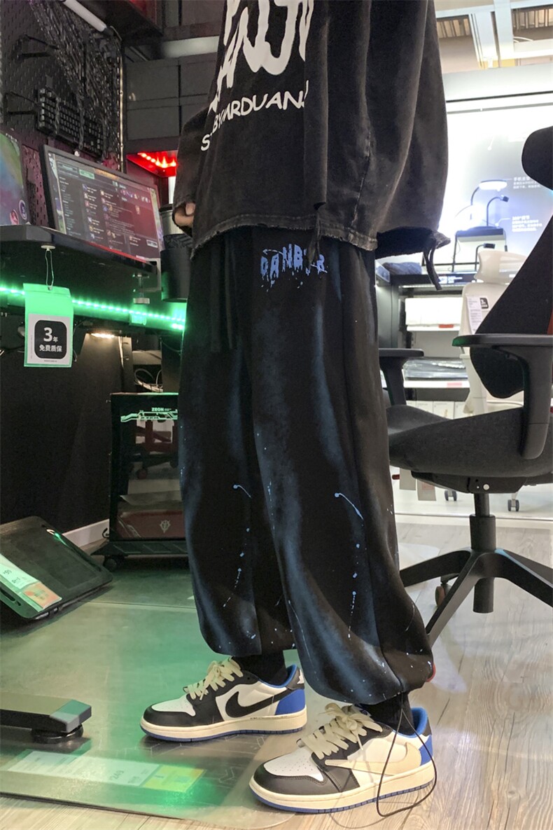 2024春新款个性撞色扎染宽松抽绳束脚休闲运动裤KZ10-P55控79,男装休闲裤,星座914-3