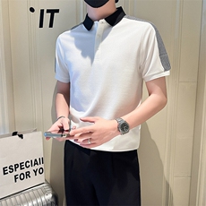 店主风社会小伙男士拼接翻领POLO衫男T恤上衣301A-1/PL110/P55，男装T恤，星座301A-1