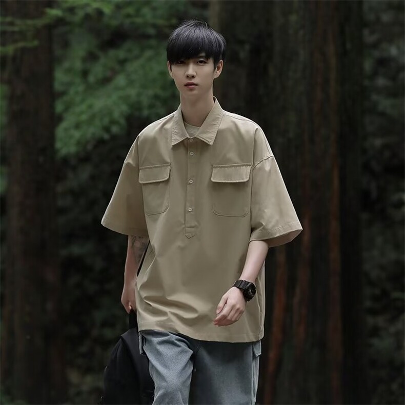 polo衫男短袖夏潮流宽松大码山系机能工装衬衫半袖t恤PL315P35,男装Polo衫,星座1013-5