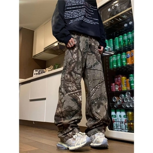 Verborgen迷彩工装裤baggy宽松阔腿直筒水洗美式高街潮牌男女水洗图片