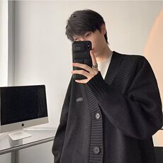 V领设计感开衫毛衣纯色针织开衫春秋毛衣开衫森系日系毛衣外套，男装针织衫/毛衣，星座715-4