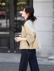 撞色短款风衣外套女2025年秋季新款韩版休闲长袖宽松风衣外套，女装风衣，鑫源服饰