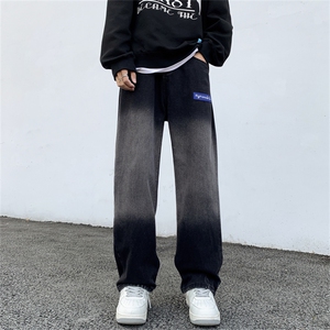 渐变牛仔裤男士美式高街潮牌炸街痞帅直筒宽松阔腿裤 K7615-P40图片