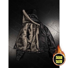现货冬季美式潮牌痞帅PU皮机车服棉衣毛毛绒狼王座山雕皮棉服，男装棉衣，电商A486
