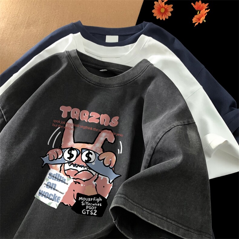量大优供视频240g重磅美式炒雪花水洗做旧短袖t恤STX534-特P25,男装T恤,电商B371