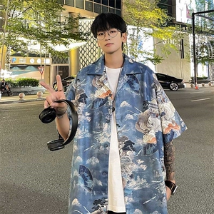 控价59扎染花衬衫水墨印花风衬衫多色宽松短袖衬衫CS890P35图片