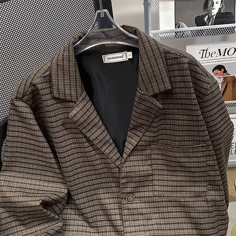 春秋日系复古细格纹西服外套商务休闲轻熟风气质夹克男A141/P62,男装夹克,星座506B