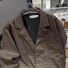 春秋日系复古细格纹西服外套商务休闲轻熟风气质夹克男A141/P62，男装夹克，星座506B