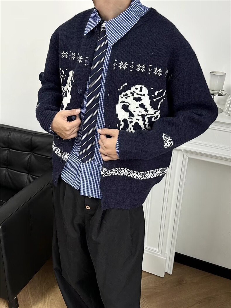 1506-1-MMY601/P59复古慵懒宽松针织毛衣开衫外套,男装针织衫/毛衣,星座1506-1