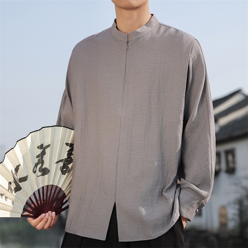 2026春季新款男装新中式棉麻唐装风衬衣立领亚麻衬衫C177-P70,男装衬衫,电商B277(原6028)