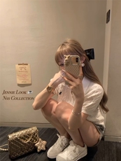 POLOWALK绞花短袖针织衫女士短款显瘦修身气质翻领毛衣女，女装T恤，织己羊绒