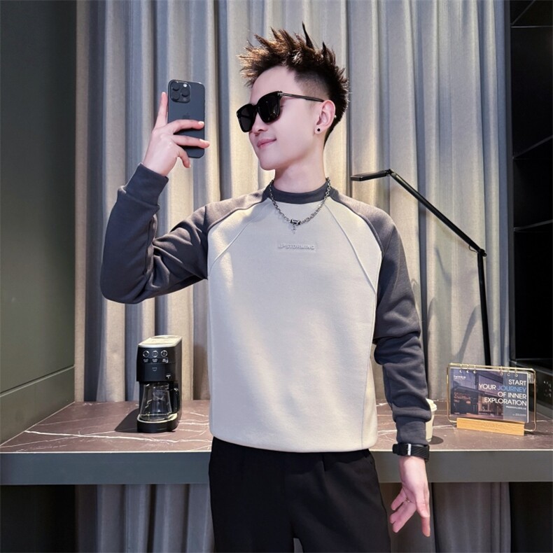 WY96713加绒P6898店主风小伙风拼色插肩休闲卫衣，男装卫衣，电商B340