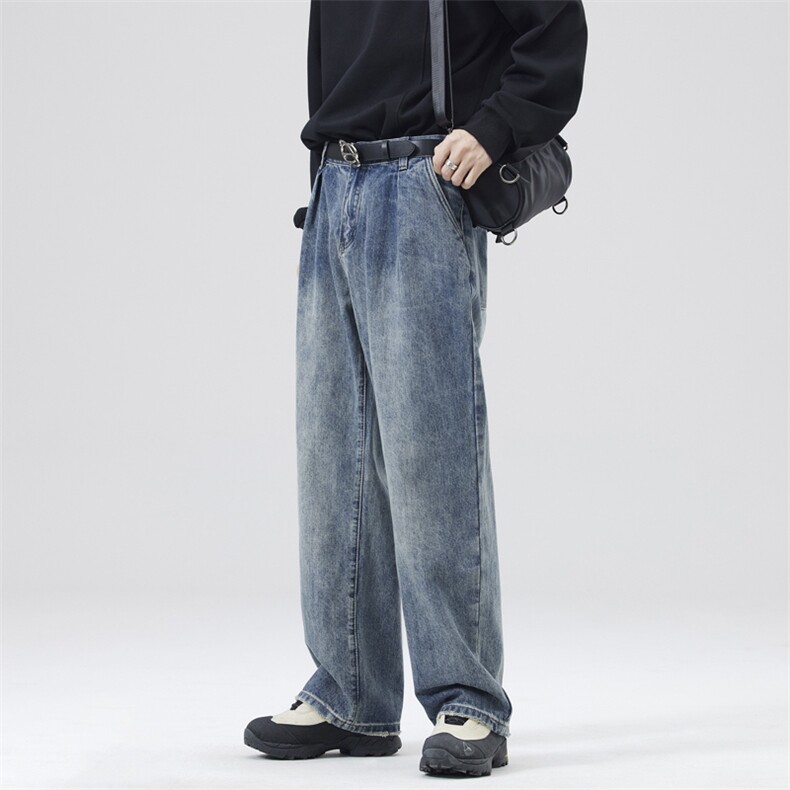 2026春季款宽松垂感潮牌纯棉牛仔裤男百搭高街水洗阔腿裤DY85-P80图片