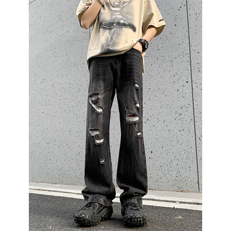B221美式ins高街暗黑小众夏季重工艺破洞牛仔裤LK24178-P65控88,男装牛仔裤,电商B221