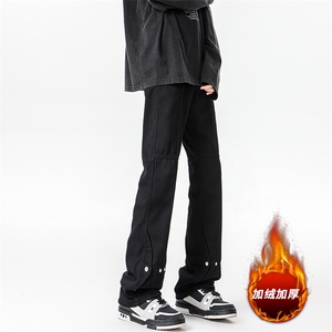 美式复古微喇牛仔裤男秋冬季加绒加厚显瘦加长版裤子加长KZ015P60图片