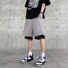 B221美式ins高街暗黑小众假两件休闲短裤五分裤LK23062-P55控78，男装休闲裤，电商B221