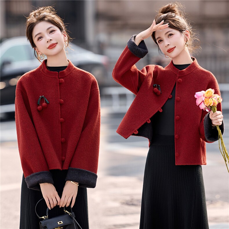双面呢羊毛大衣2025秋冬新款小个子短款外套高级感新中式呢子外套，女装双面呢大衣，拾衣