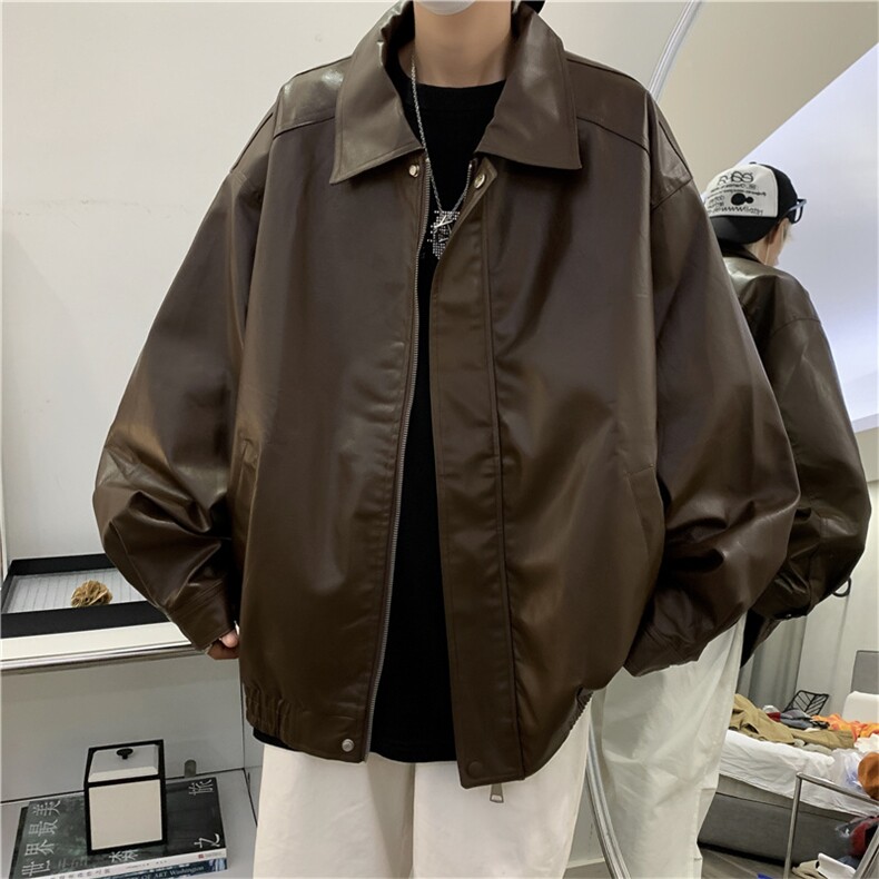 皮衣外套男款春秋潮流美式复古痞帅炸街宽松皮夹克JK06605-P68图片