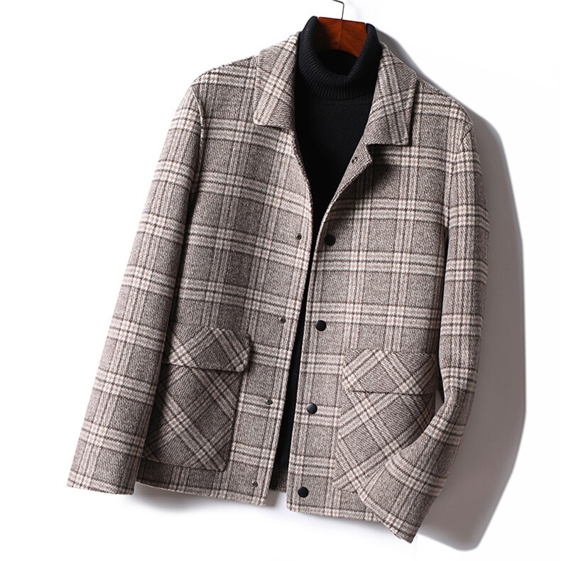 LCZ1951秋冬季双面呢落肩袖格子男士羊毛尼上衣韩版毛呢外套P340，男装毛呢大衣，电商B360