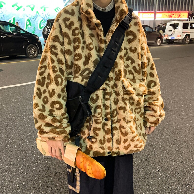 现货2025春装豹纹毛绒休闲潮流中性棉衣外套上衣D201-DM74-P105,男装棉衣,电商D321-1
