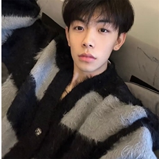 美式撞色V领开衫毛衣男慵懒风潮牌宽松条纹仿水貂绒针织情侣外套，男装针织衫/毛衣，星座601-1