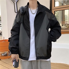 港风秋款男夹克衫翻领拼色休闲冲锋衣外套JK099P50，男装夹克，星座1013-1