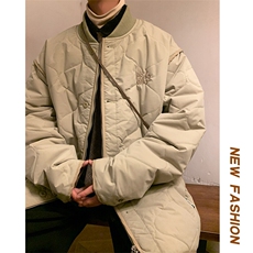 冬新港风重工刺绣棒球服男潮流棉服美拉德风棉袄保暖外套M52-P145，男装棉衣，电商A001