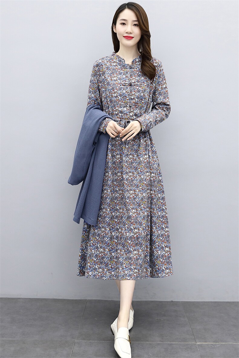 时尚优雅长袖碎花连衣裙修身显瘦气质女装XBL097,女装连衣裙,欣贝拉