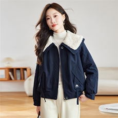 现货！2025年冬季新款娃娃领棉衣女短款时尚保暖棉服加绒加厚外套，女装棉衣/棉服，沐七七