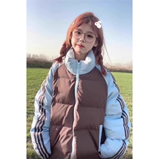 美式拼色条纹棉衣立领棉服女冬季宽松面包外套潮，男装棉衣，星座1210-1