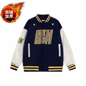 美式字母重磅刺绣棒球服夹克男女宽松加绒百搭外套潮HH8806 P78图片