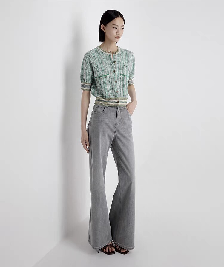 牛仔裤2025夏季新款浅灰色牛仔喇叭裤淡人风穿搭时尚百搭，女装牛仔裤，泰合衣坊