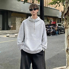 抖音得物二开美式重磅宽松结构拉链设计防风高领连帽卫衣外套W76，男装卫衣，电商A486-1