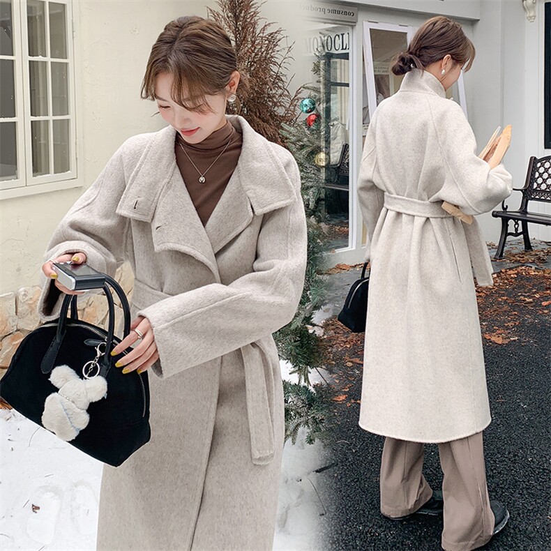 双面羊毛大衣女款2024秋冬新款韩版宽松气质优雅羊毛呢外套，女装双面呢大衣，韩蜜菓