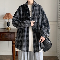 D8879-P50美式复古格子衬衫男女外套春秋季设计感宽松衬衣上衣潮，男装衬衫，星座603-2