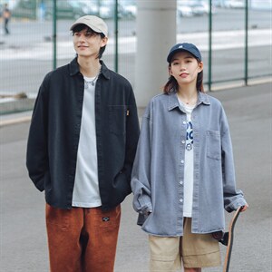 新港风水洗牛仔衬衫秋款2025新品长袖宽松衬衣外套J3592-P65控108图片