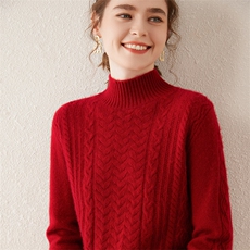 秋冬新款山羊绒毛衣女半高领绞花宽松显瘦羊毛内搭长袖针织打底衫，女装羊绒衫，轩妮羊绒