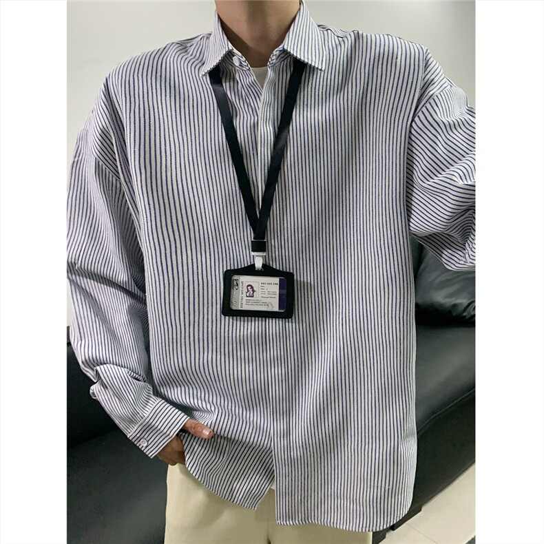 美式黑白条长袖衬衫加厚版本C5889-特P28蓝色,男装衬衫,电商A094