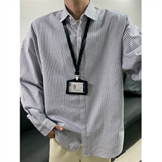 美式黑白条长袖衬衫加厚版本C5889-特P28蓝色，男装衬衫，电商A094