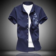 2021年新款梅花图案印花衬衫短袖衬衫大码男衬衫QT5030/771/p45，男装衬衫，电商A012