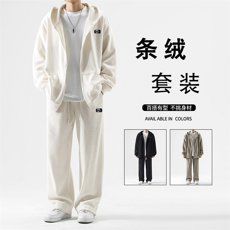 连帽开衫卫衣秋冬季新款潮牌宽松休闲卫裤两件套TZ890-特批-123,男装休闲套装,星座718