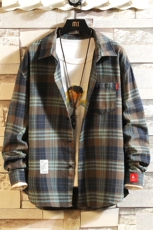 港风宽松复古长袖衬衫格子潮流休闲大码男士C751P32【特价】，男装衬衫，电商A007