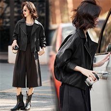 妖精的口袋复古棕色皮衣女2026春秋季新款高级感甜酷短款夹克外套，女装皮衣，潮流依族