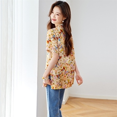 新中式人丝印花国风衬衫女薄2025夏季新款气质衬衫T恤休闲一整套，女装衬衫，新依时派