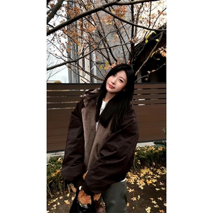 两面穿现货重磅短款座山雕棉衣男女双面穿毛毛绒棉服加厚外套图片