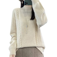 时尚女士秋冬红色半高领仿羊毛针织衫显瘦修身保暖毛衣，女装针织衫/毛衣，萱芳婷羊绒