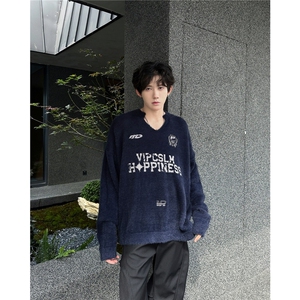 网络图 现货复古美式V领球服慵懒针织衫水貂毛提花刺绣JY1212-P56图片