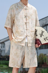 2025夏季新款男装风冰丝印花盘扣唐装套装短袖+短裤 A109-P80图片