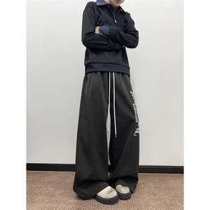 美式双腰头运动卫裤男女秋潮牌字母休闲裤子阔腿长裤K6702-P46图片